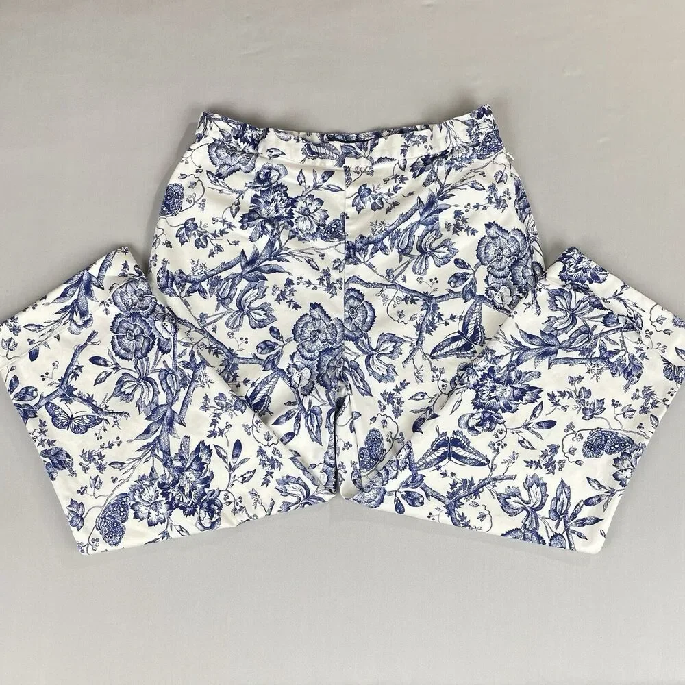 Bill Blass White Floral Print Capri Jeans Women's 8 Perfect Fit High Rise Mom - Picture 5 of 16